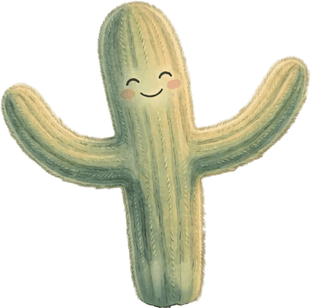 Spike the saguaro, smiling with his arms open wide