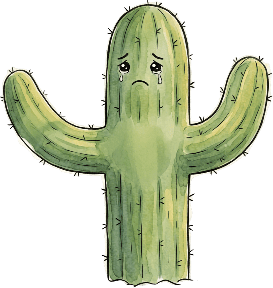 Spike with a downturned mouth and tears on his cheeks, a cracked heart on his chest